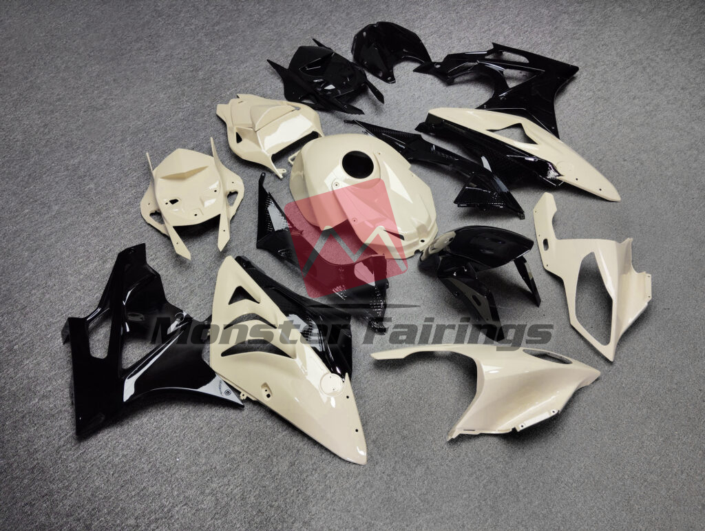 BMW S1000RR custom ABS fairings 2009 - 2014 in Gloss Desert Tan & Black - durable replacement kit, Monster Fairings