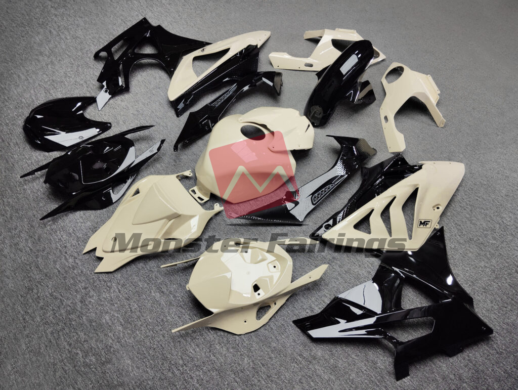 2009 - 2014 BMW S1000RR Gloss Desert Tan & Black fairing set - ABS injection, custom painted by Monster Fairings