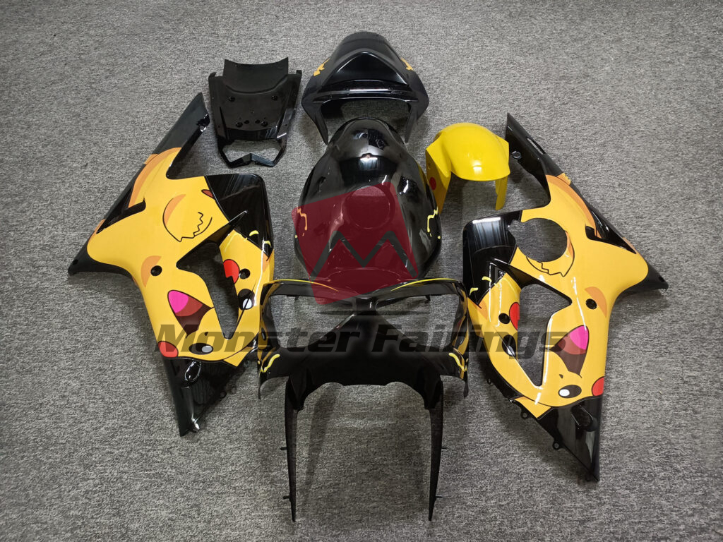 Kawasaki ZX6R 2003 - 2004 Gloss Black & Yellow Anime ABS fairings - custom motorcycle bodywork kit by Monster Fairings