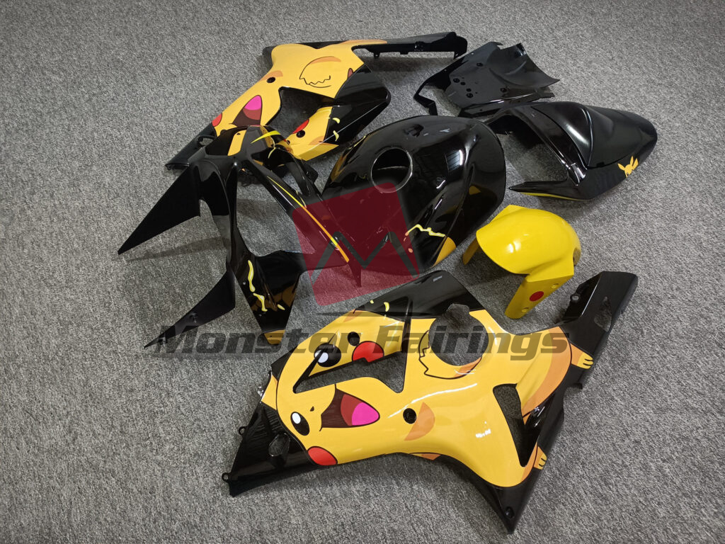 Kawasaki ZX6R custom ABS fairings 2003 - 2004 in Gloss Black & Yellow Anime - durable replacement kit, Monster Fairings