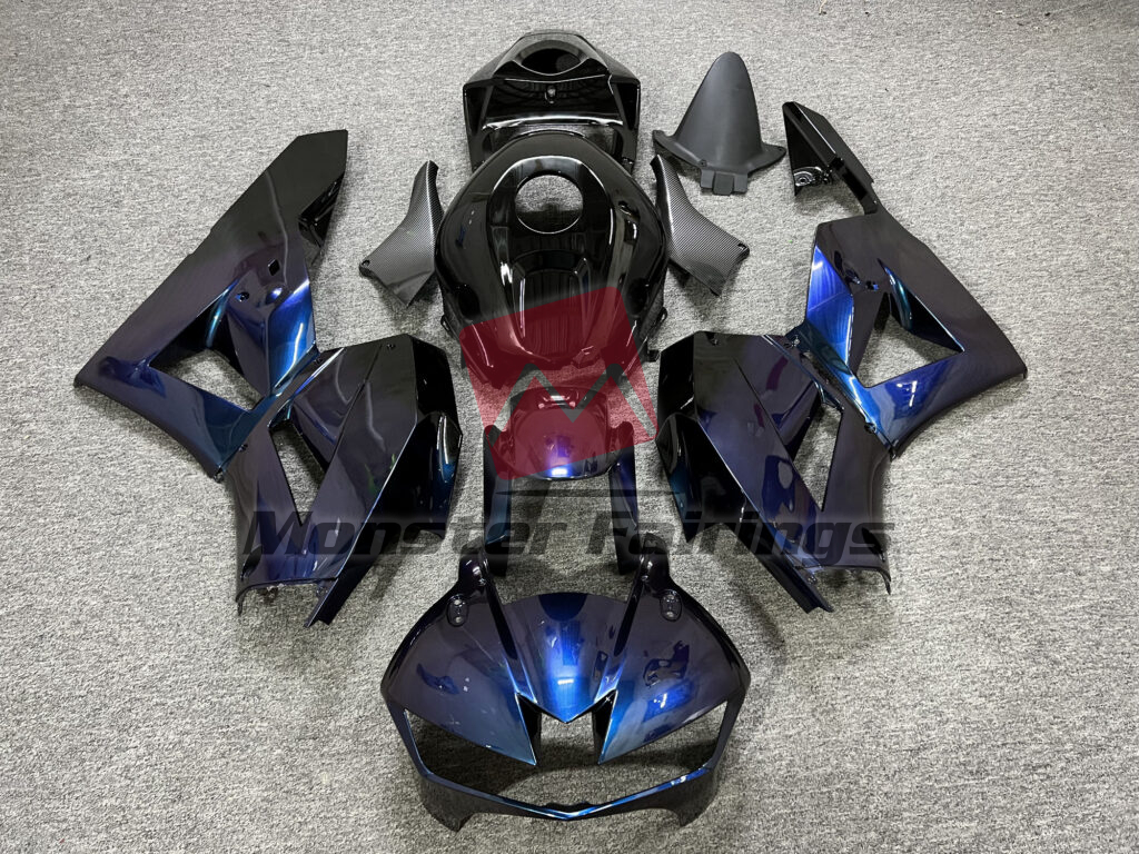 Honda CBR600RR 2013 - 2025 Gloss Blue Chameleon & Black Carbon Fiber Style ABS fairings - custom motorcycle bodywork kit by Monster Fairings