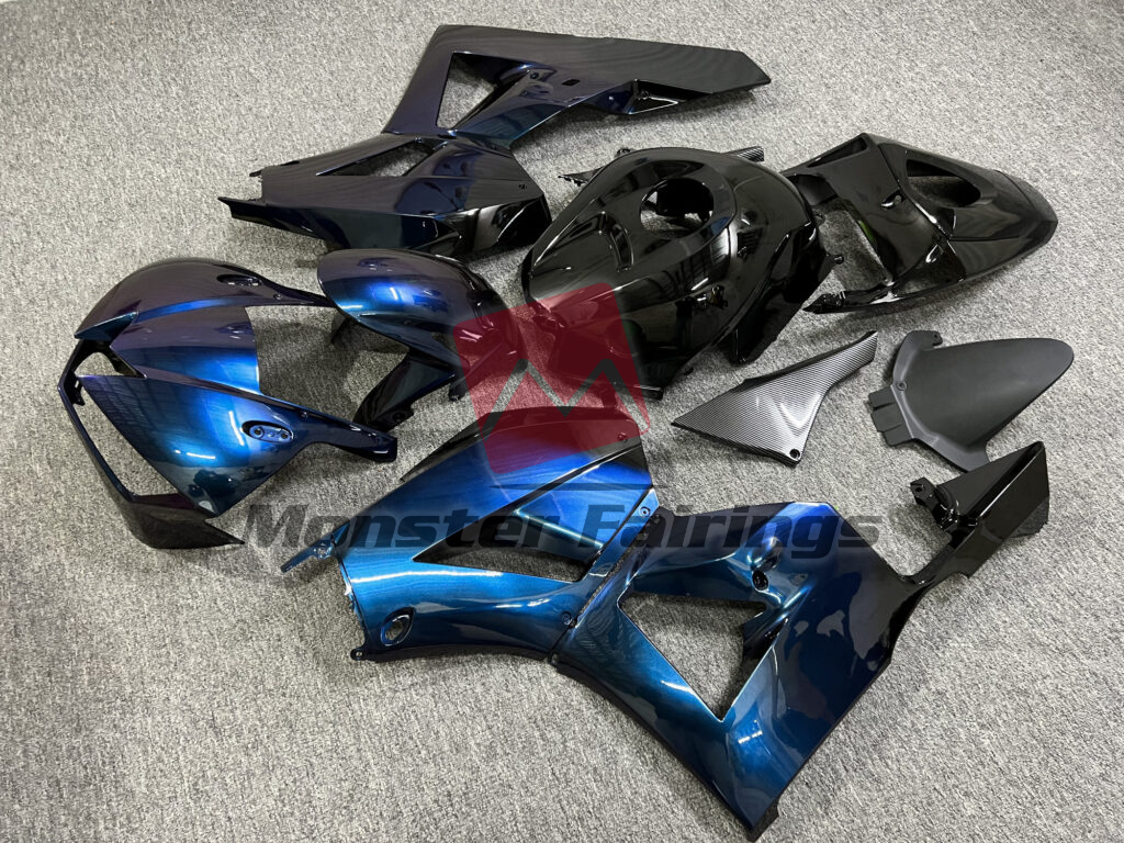 2013 - 2025 Honda CBR600RR Gloss Blue Chameleon & Black Carbon Fiber Style fairing set - ABS injection, custom painted by Monster Fairings
