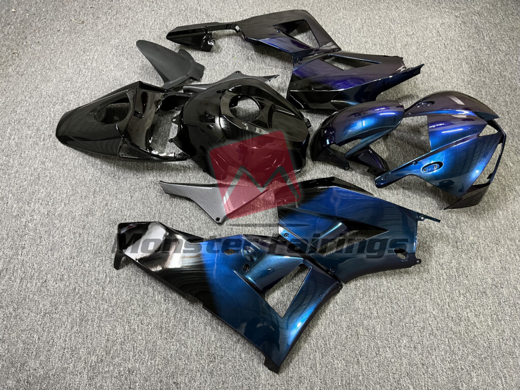 Honda CBR600RR custom ABS fairings 2013 - 2025 in Gloss Blue Chameleon & Black Carbon Fiber Style - durable replacement kit, Monster Fairings