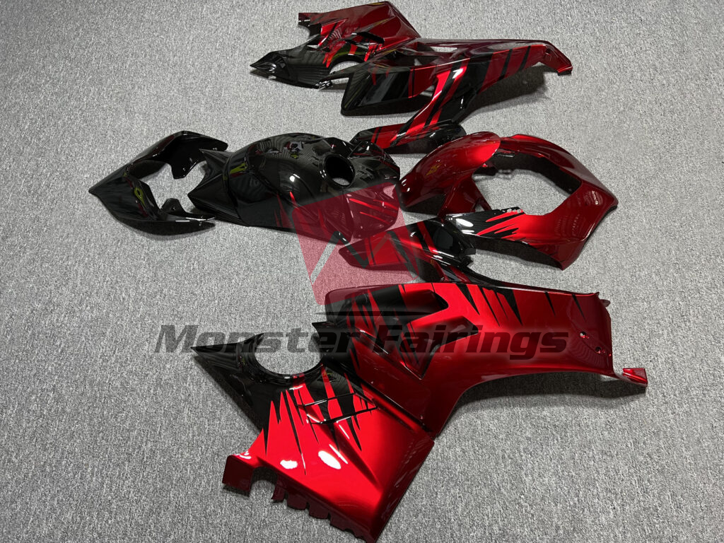 2022 - 2024 Ducati Panigale V4/V4S Gloss Black & Red Splash fairing set - ABS injection, custom painted by Monster Fairings