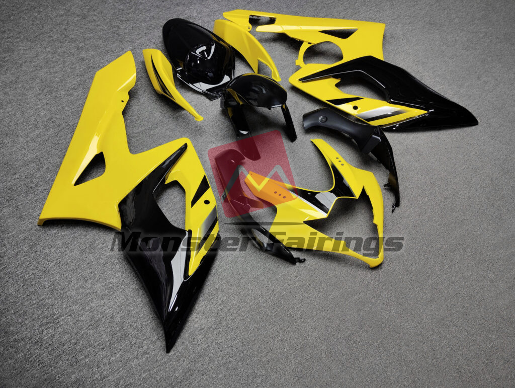 Suzuki GSXR 1000 custom ABS fairings 2005 - 2006 in Gloss Yellow Black & Silver - durable replacement kit, Monster Fairings