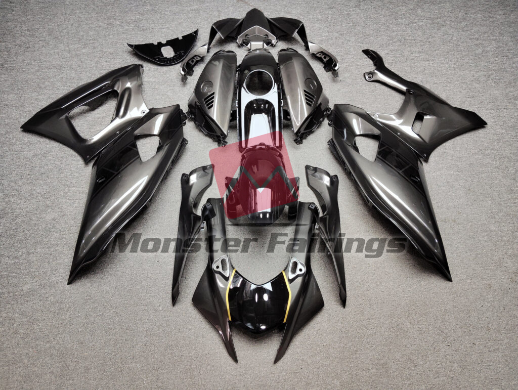 Yamaha R7 2021 - 2025 Gloss Gray & Black Gold ABS fairings - custom motorcycle bodywork kit by Monster Fairings
