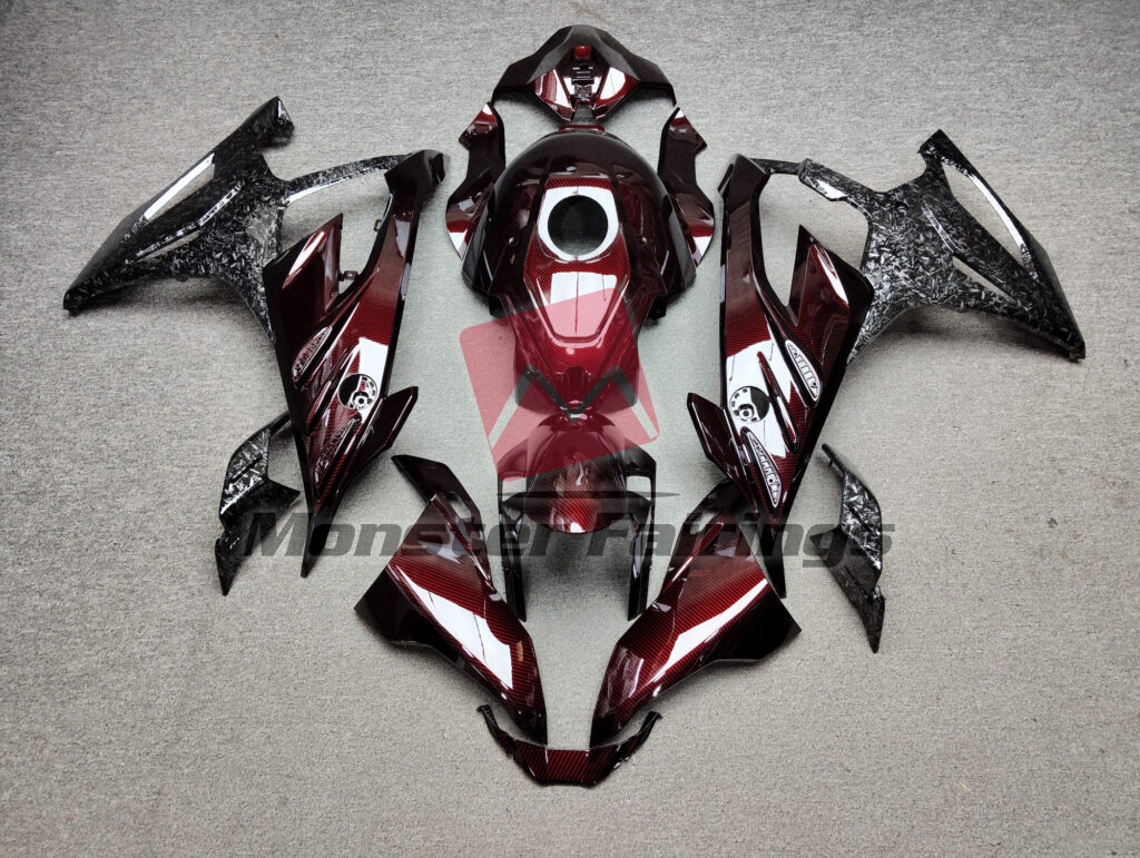 BMW S1000RR 2023 - 2024 Gloss Forged & Red Carbon Fiber Style ABS fairings - custom motorcycle bodywork kit by Monster Fairings