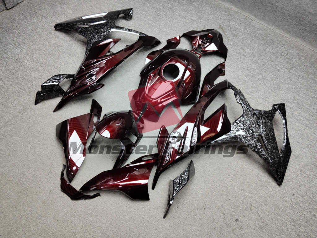 Gloss Forged & Red Carbon Fiber Style ABS fairings for BMW S1000RR 2023 - 2024 - premium OEM fit kit by Monster Fairings