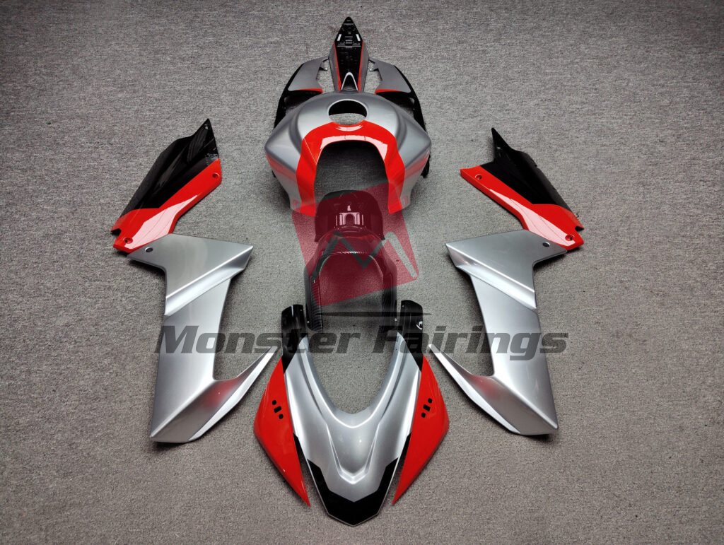 Aprilia RS660 2020 - 2024 Gloss Silver & Red Black ABS fairings - custom motorcycle bodywork kit by Monster Fairings