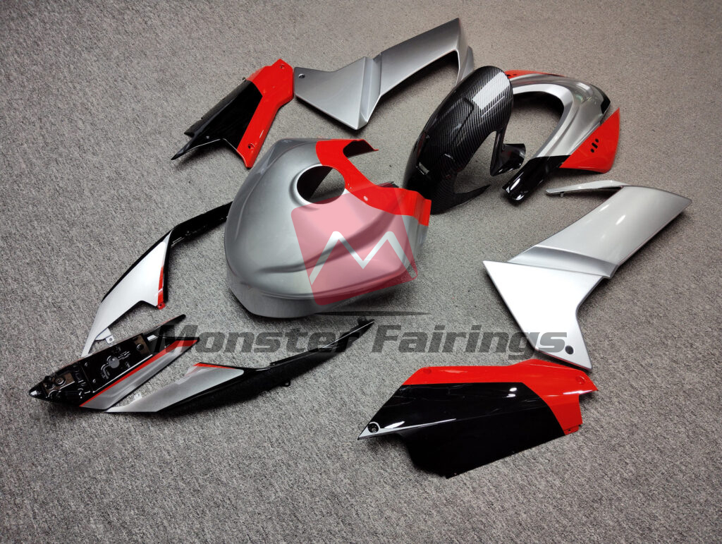 2020 - 2024 Aprilia RS660 Gloss Silver & Red Black fairing set - ABS injection, custom painted by Monster Fairings