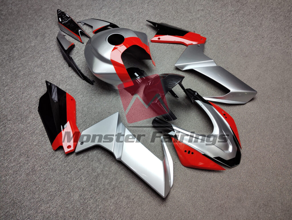 Aprilia RS660 custom ABS fairings 2020 - 2024 in Gloss Silver & Red Black - durable replacement kit, Monster Fairings