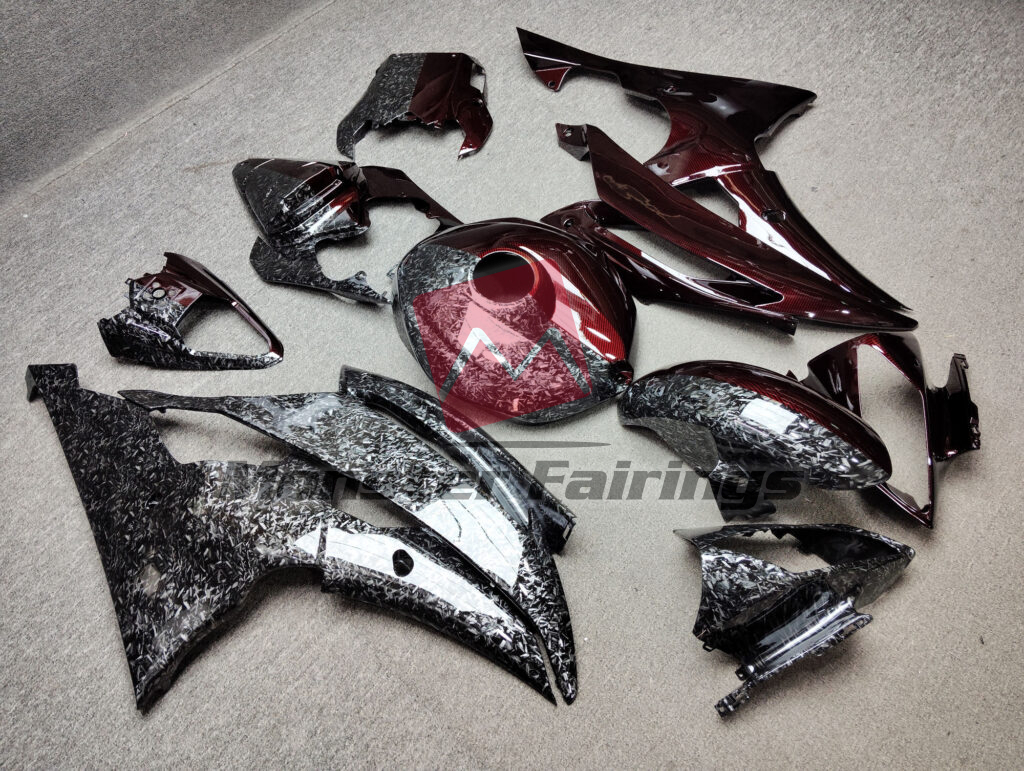 Yamaha R6 custom ABS fairings 2008 - 2016 in Gloss Forged & Red Carbon Fiber Style Split - durable replacement kit, Monster Fairings