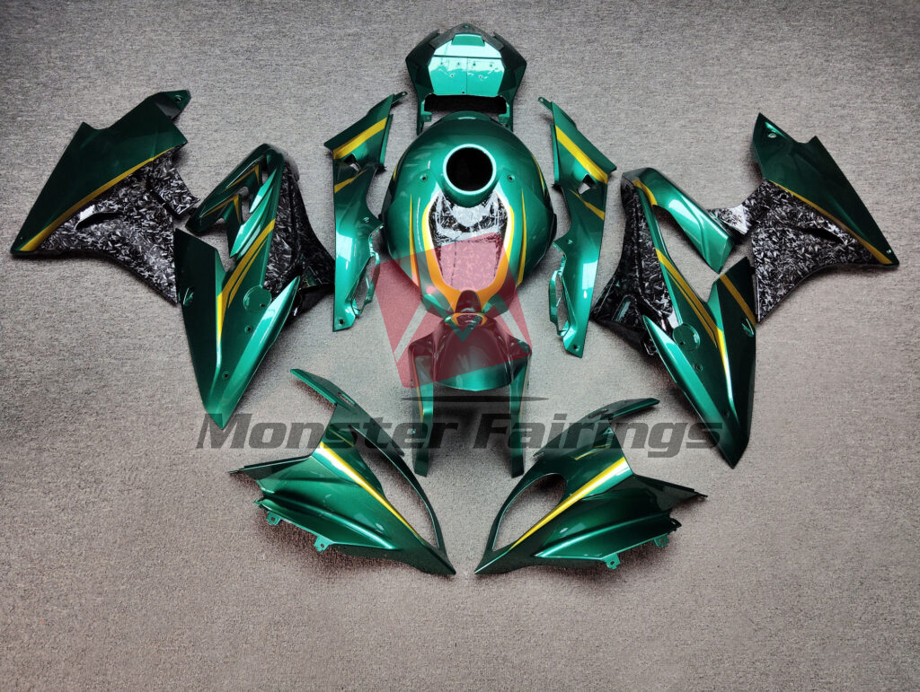 BMW S1000RR 2017 - 2018 Gloss Emerald & Gold Forged Carbon Fiber Style ABS fairings - custom motorcycle bodywork kit by Monster Fairings