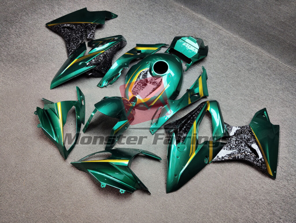 Gloss Emerald & Gold Forged Carbon Fiber Style ABS fairings for BMW S1000RR 2017 - 2018 - premium OEM fit kit by Monster Fairings