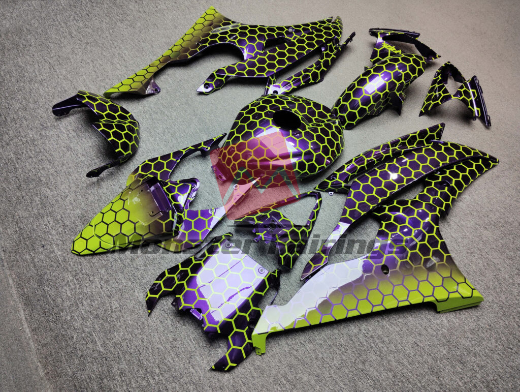 2008 - 2016 Yamaha R6 Gloss Purple & High Vis Yellow Honeycomb fairing set - ABS injection, custom painted by Monster Fairings