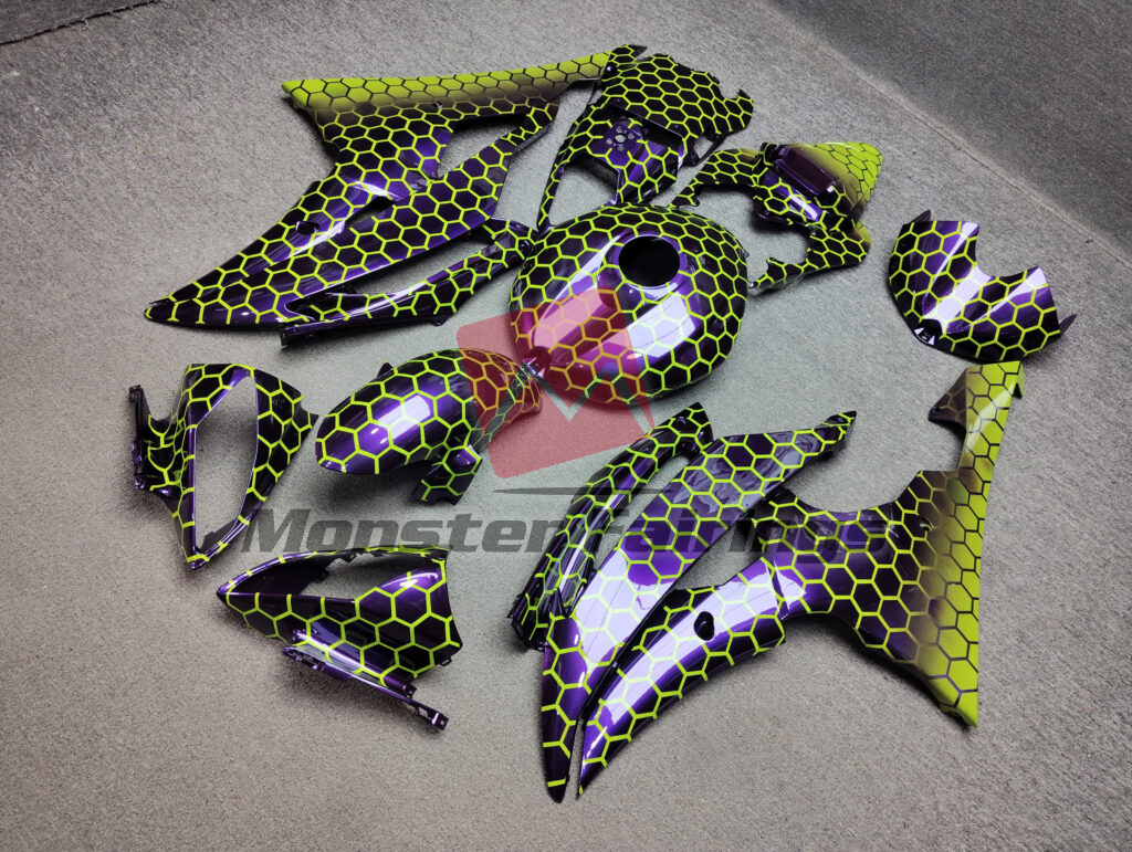 Gloss Purple & High Vis Yellow Honeycomb ABS fairings for Yamaha R6 2008 - 2016 - premium OEM fit kit by Monster Fairings