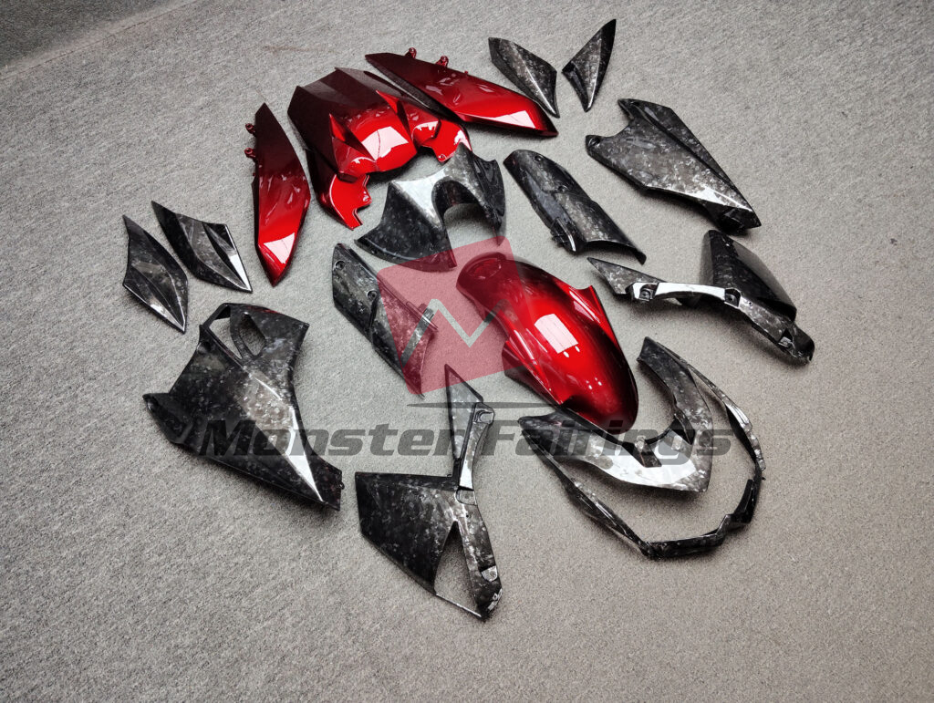 Kawasaki Z1000 custom ABS fairings 2010 - 2013 in Gloss Forged Carbon Fiber & Candy Red - durable replacement kit, Monster Fairings