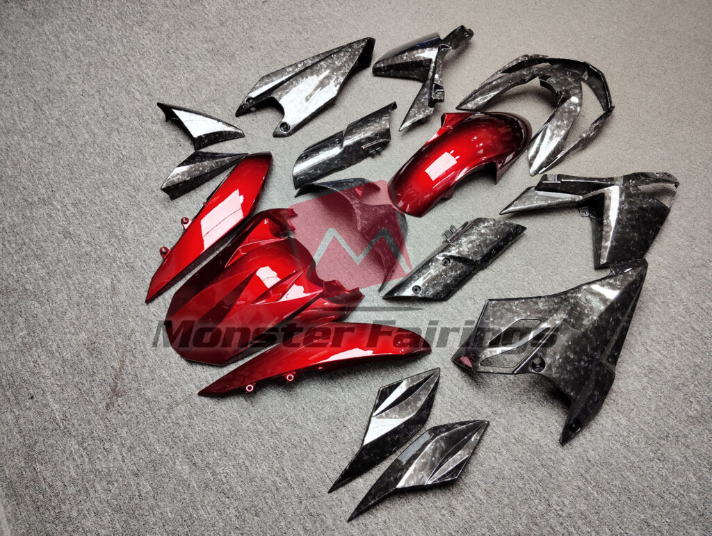 2010 - 2013 Kawasaki Z1000 Gloss Forged Carbon Fiber & Candy Red fairing set - ABS injection, custom painted by Monster Fairings