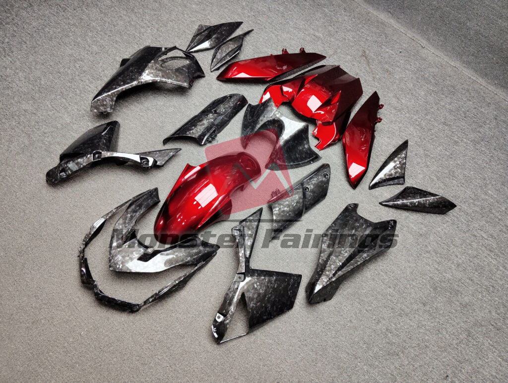 Gloss Forged Carbon Fiber & Candy Red ABS fairings for Kawasaki Z1000 2010 - 2013 - premium OEM fit kit by Monster Fairings