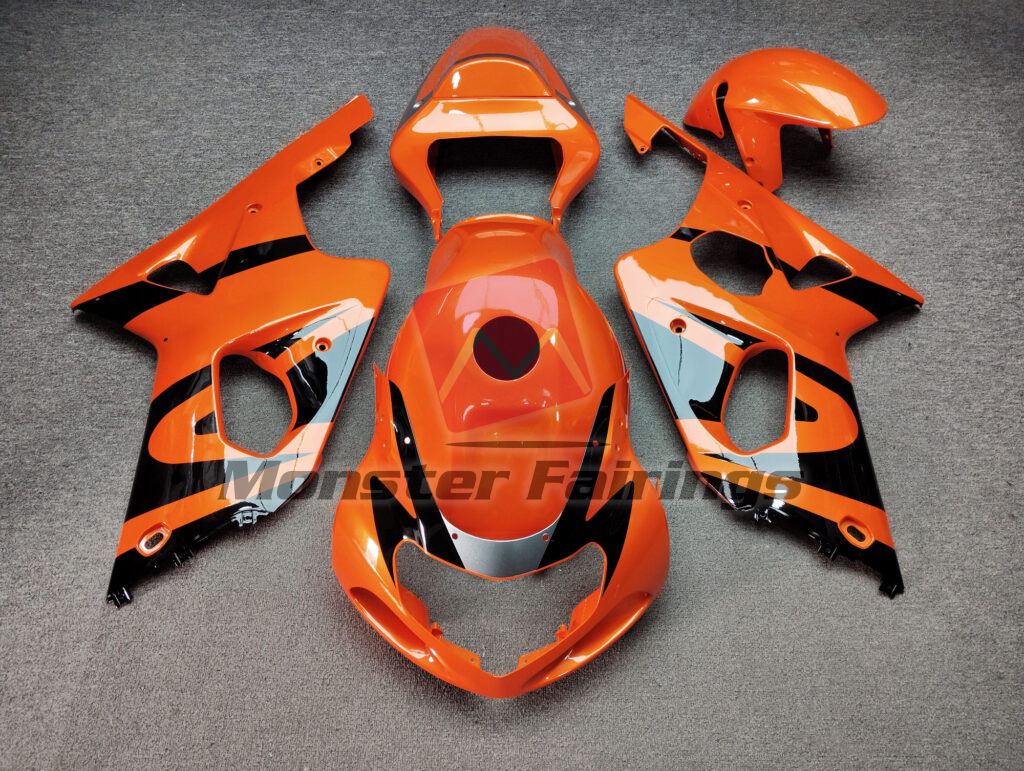 Suzuki GSXR 1000 2000 - 2002 Gloss Orange Black & Silver ABS fairings - custom motorcycle bodywork kit by Monster Fairings