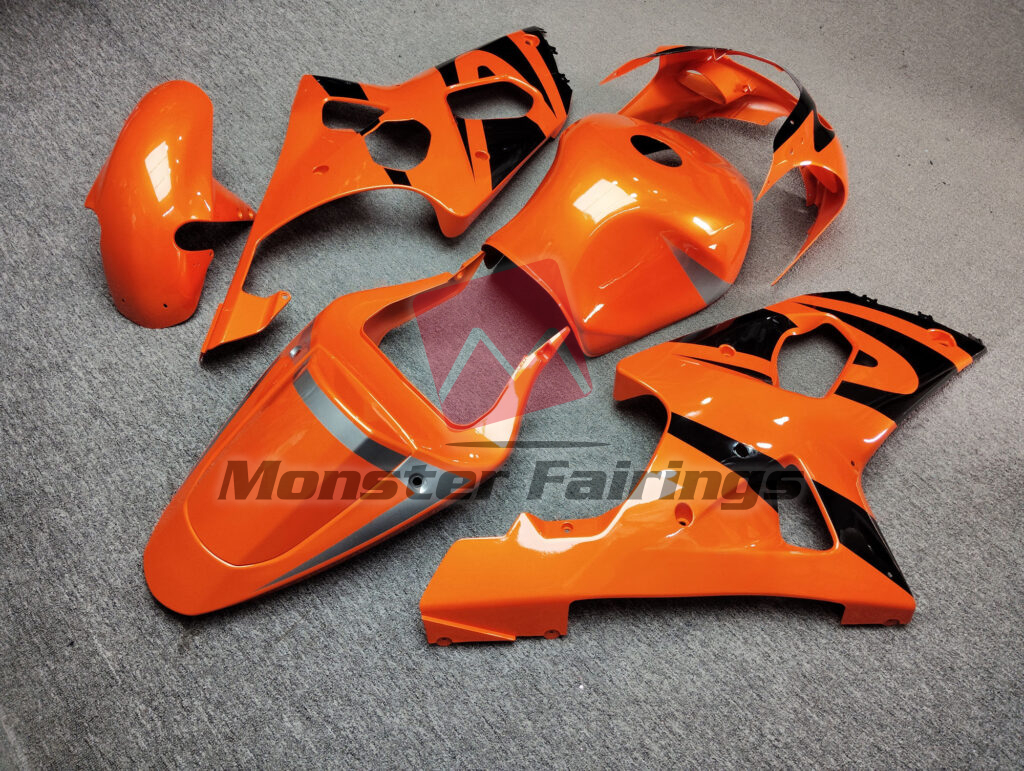 2000 - 2002 Suzuki GSXR 1000 Gloss Orange Black & Silver fairing set - ABS injection, custom painted by Monster Fairings