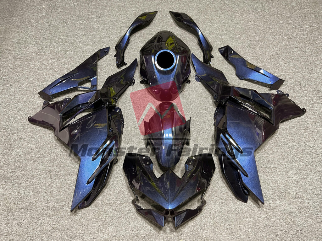 Kawasaki Ninja 500 2024 - 2025 Gloss Blue & Purple Iridescent ABS fairings - custom motorcycle bodywork kit by Monster Fairings