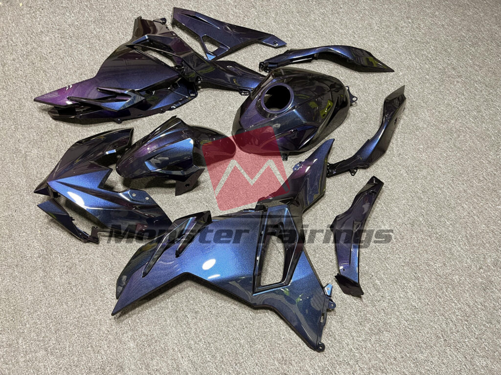 Gloss Blue & Purple Iridescent ABS fairings for Kawasaki Ninja 500 2024 - 2025 - premium OEM fit kit by Monster Fairings