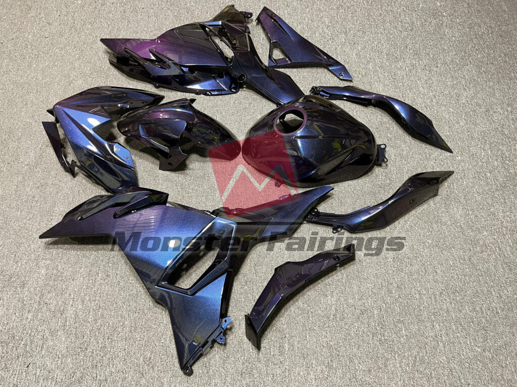 Kawasaki Ninja 500 custom ABS fairings 2024 - 2025 in Gloss Blue & Purple Iridescent - durable replacement kit, Monster Fairings