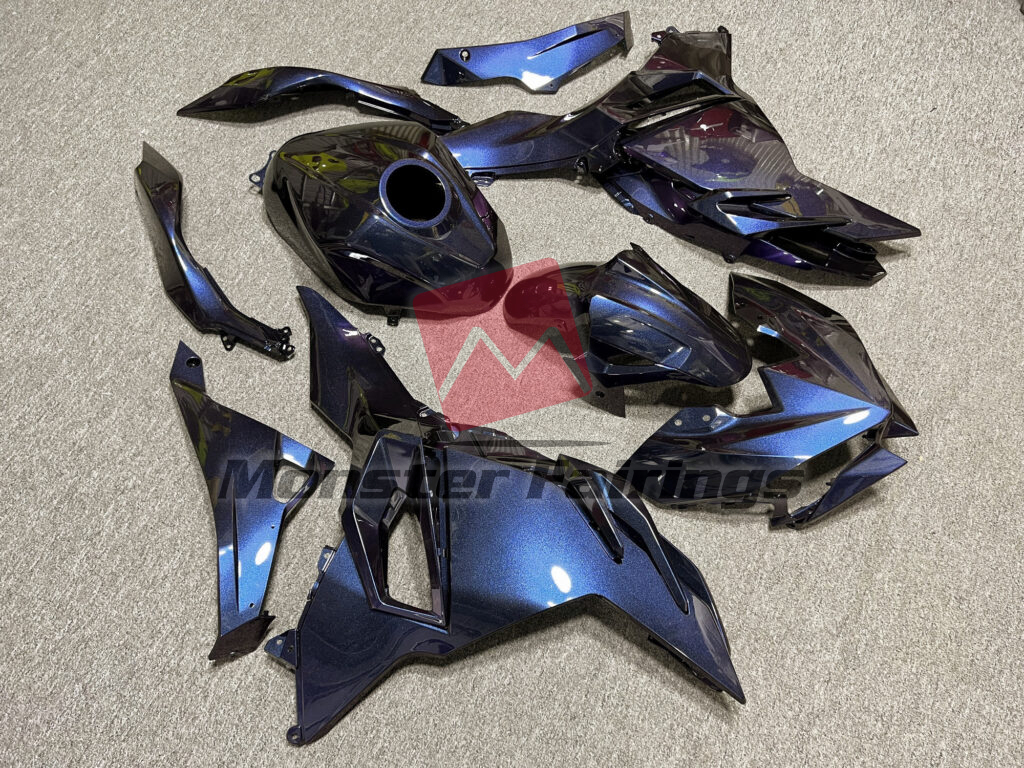 2024 - 2025 Kawasaki Ninja 500 Gloss Blue & Purple Iridescent fairing set - ABS injection, custom painted by Monster Fairings