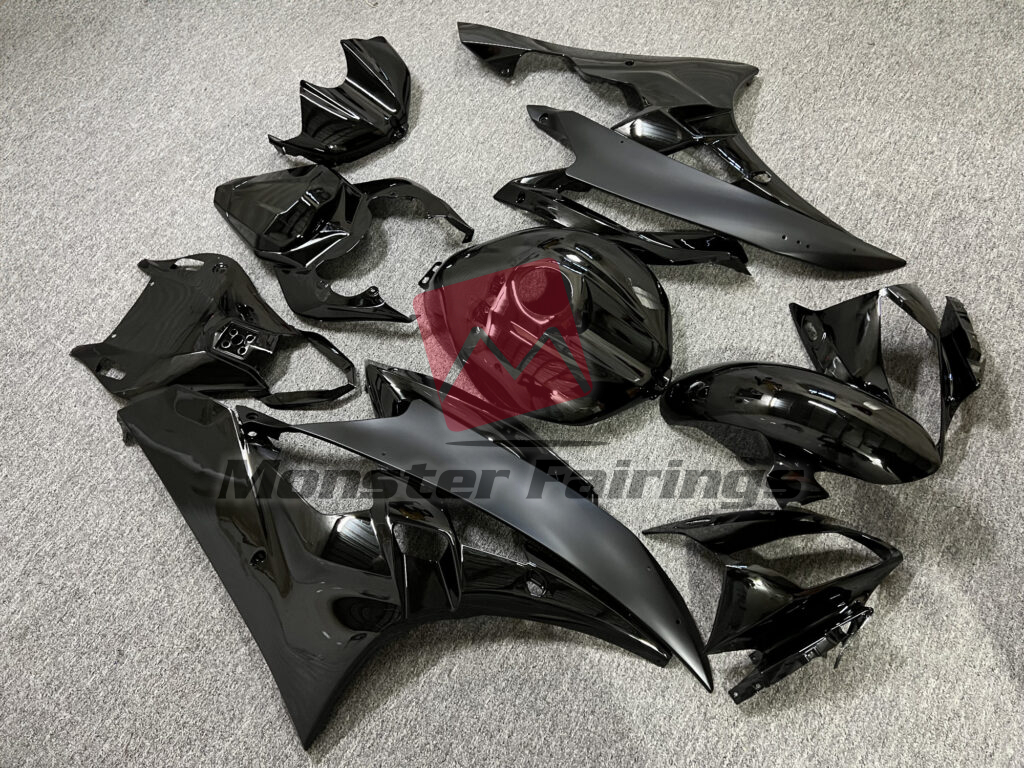 2006 - 2007 Yamaha R6 Gloss & Matte Black fairing set - ABS injection, custom painted by Monster Fairings