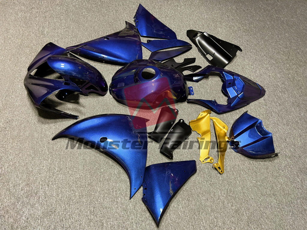 Yamaha R1 custom ABS fairings 2012 - 2014 in Gloss Blue & Purple Iridescent Gold - durable replacement kit, Monster Fairings