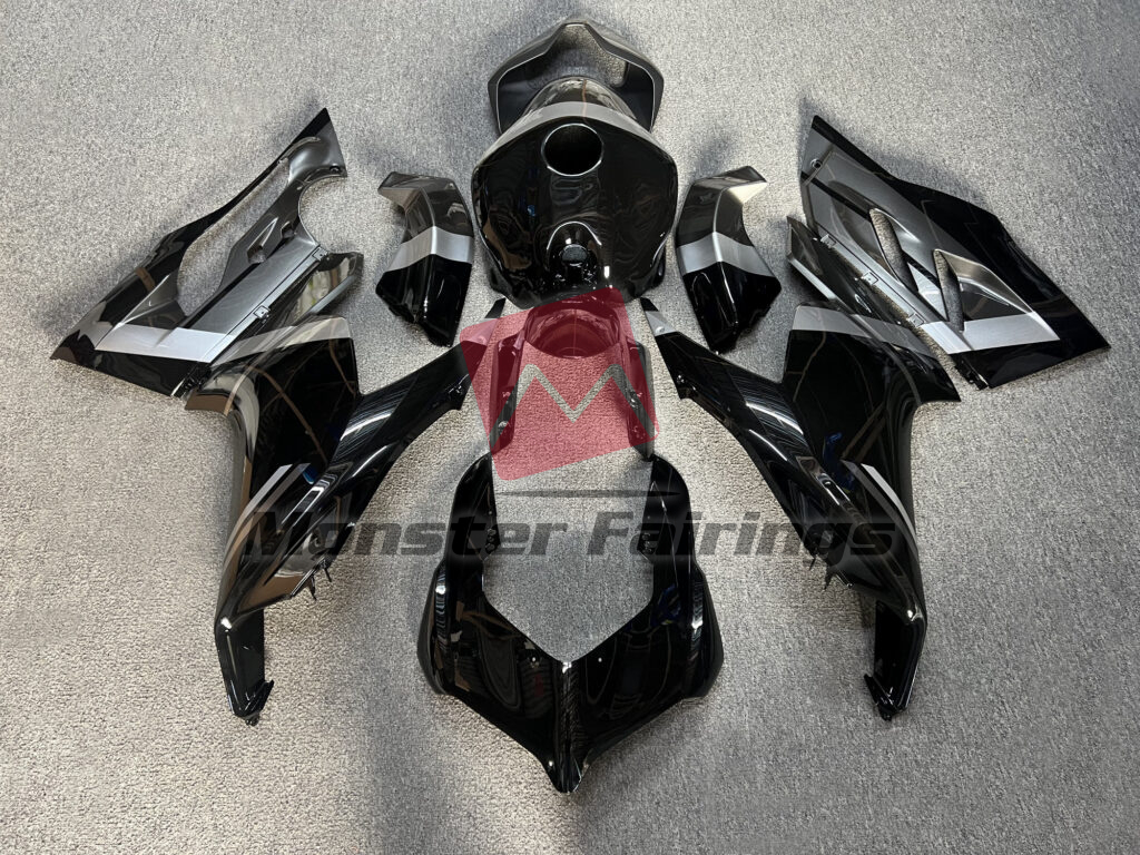 Ducati Panigale V4/V4S 2022 - 2024 Gloss Black & Gray ABS fairings - custom motorcycle bodywork kit by Monster Fairings