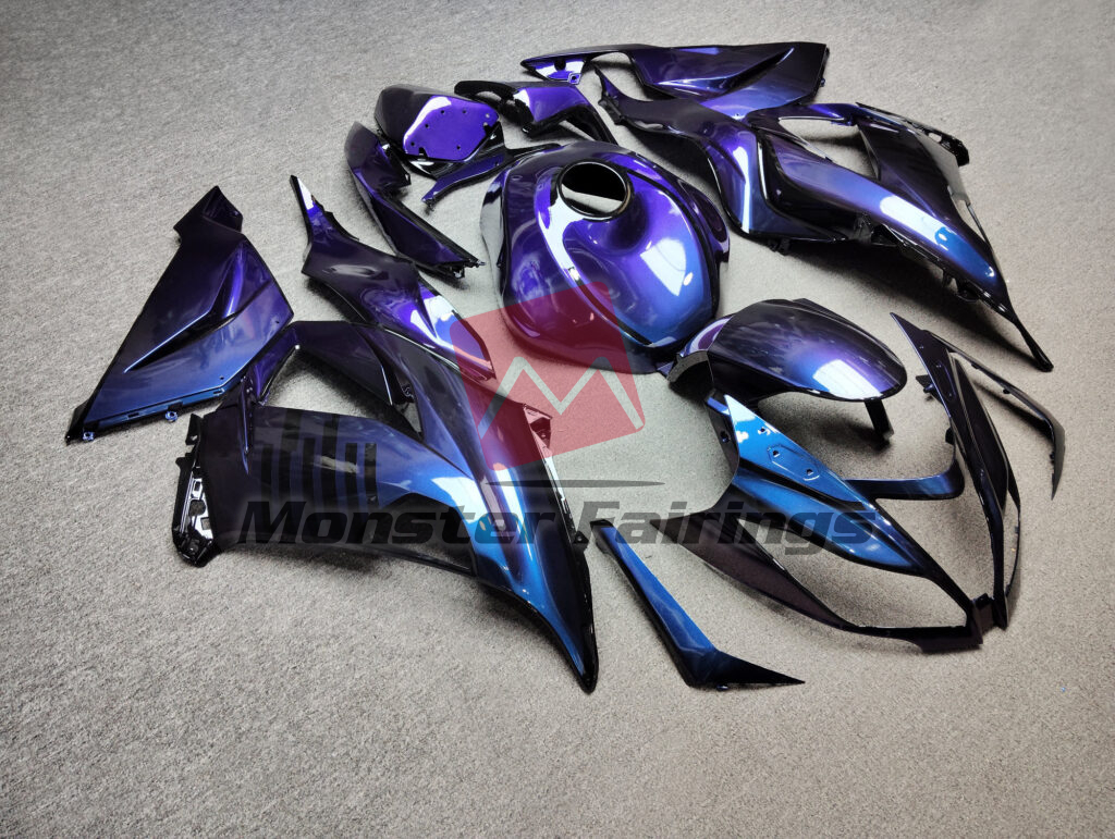 Kawasaki ZX6R custom ABS fairings 2013 - 2018 in Gloss Blue & Purple Iridescent Black - durable replacement kit, Monster Fairings