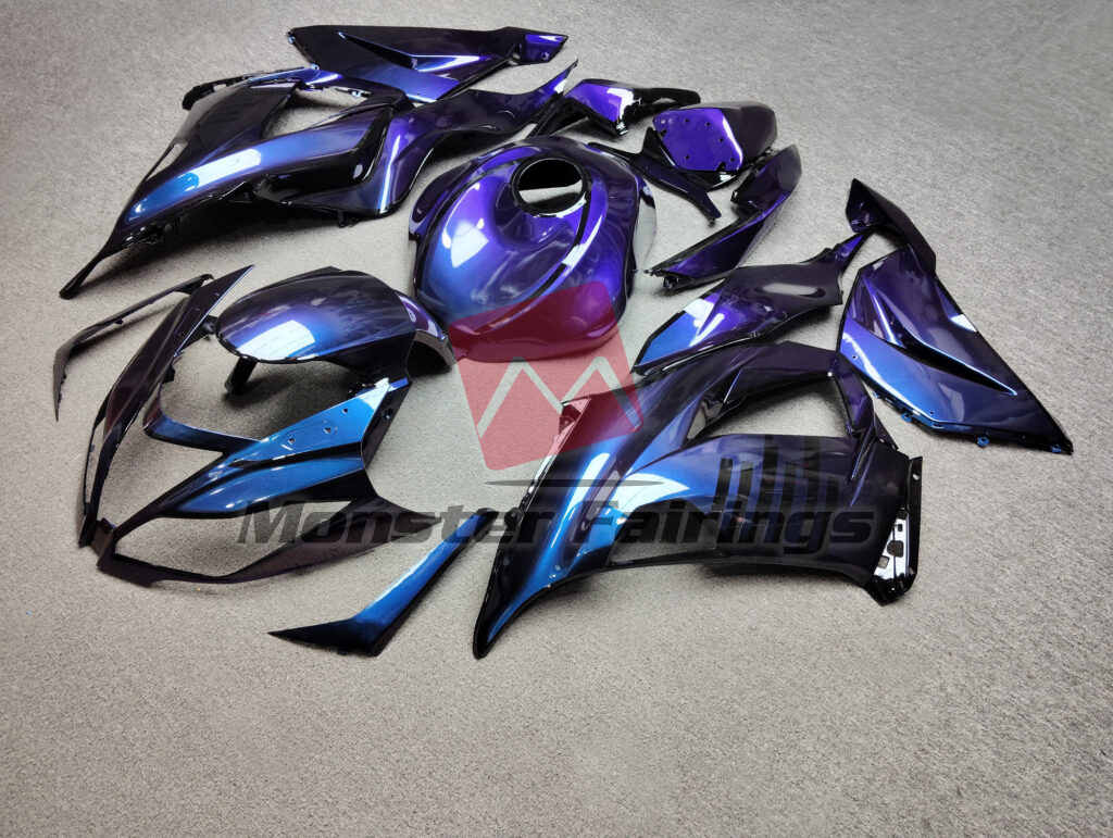 Gloss Blue & Purple Iridescent Black ABS fairings for Kawasaki ZX6R 2013 - 2018 - premium OEM fit kit by Monster Fairings