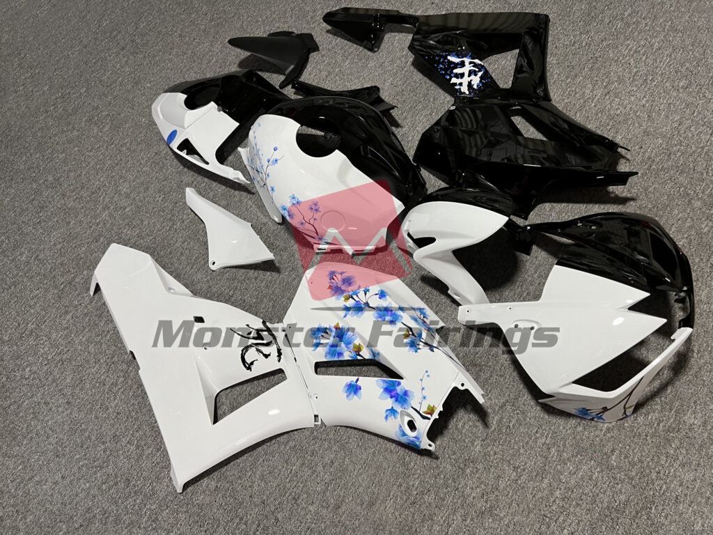 Gloss Black & White Blue Cherry Blossom Split ABS fairings for Honda CBR600RR 2013 - 2025 - premium OEM fit kit by Monster Fairings