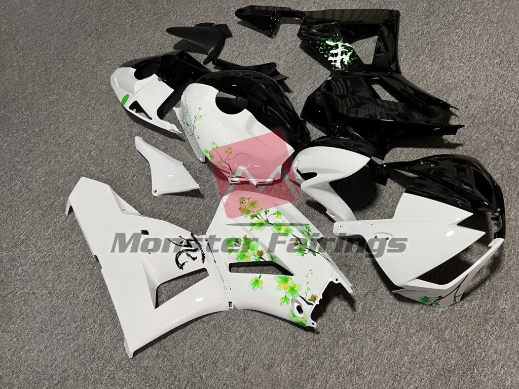 Gloss Black & White Green Cherry Blossom Split ABS fairings for Honda CBR600RR 2013 - 2025 - premium OEM fit kit by Monster Fairings