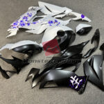 Matte Black & White Purple Cherry Blossom Split ABS fairings for Kawasaki ZX6R 2019 - 2023 - premium OEM fit kit by Monster Fairings