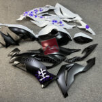 Kawasaki ZX6R custom ABS fairings 2019 - 2023 in Matte Black & White Purple Cherry Blossom Split - durable replacement kit, Monster Fairings