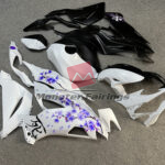 2019 - 2023 Kawasaki ZX6R Matte Black & White Purple Cherry Blossom Split fairing set - ABS injection, custom painted by Monster Fairings