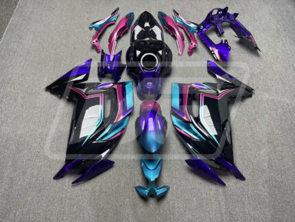 Kawasaki Ninja 650R 2020-2025 Gloss Black & Pink with Aqua & Iridescent Purple ABS Fairings | Monster Fairings