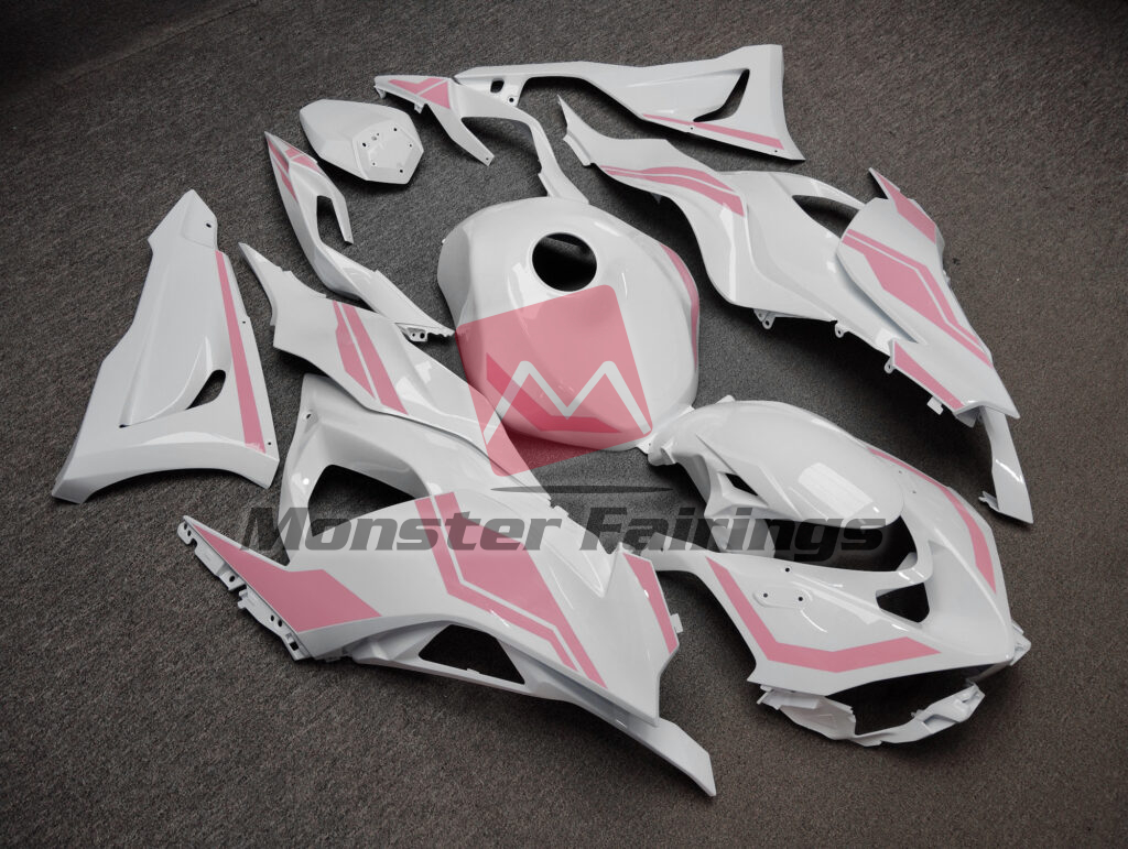 2024 - 2025 Kawasaki ZX6R Gloss White Baby Pink fairing set - ABS injection, custom painted by Monster Fairings