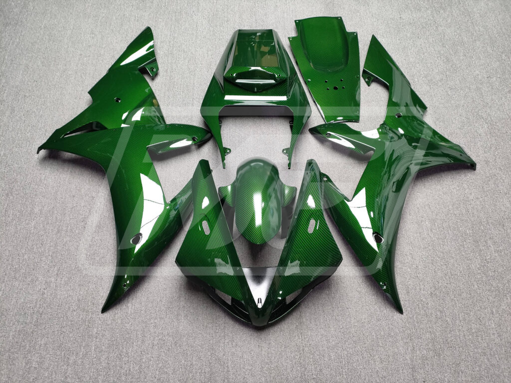 Yamaha R1 2002 - 2003 Gloss Green Carbon Fiber Style ABS fairings - custom motorcycle bodywork kit by Monster Fairings
