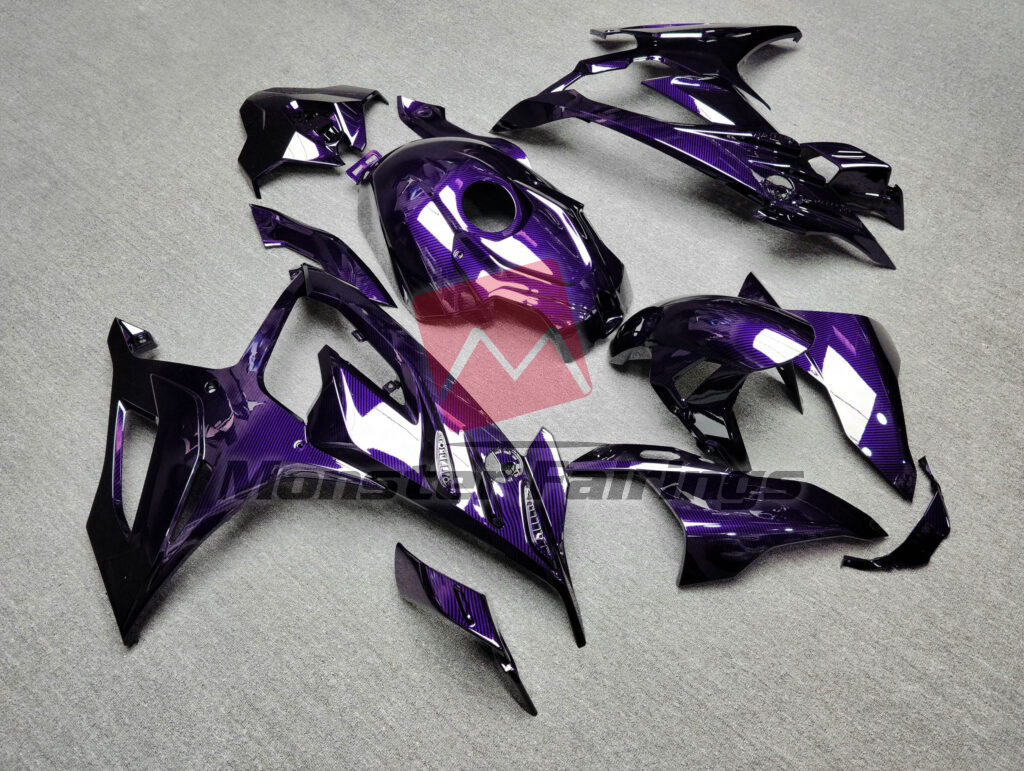 BMW S1000RR custom ABS fairings 2023 - 2024 in Gloss Purple Carbon Fiber Style - durable replacement kit, Monster Fairings