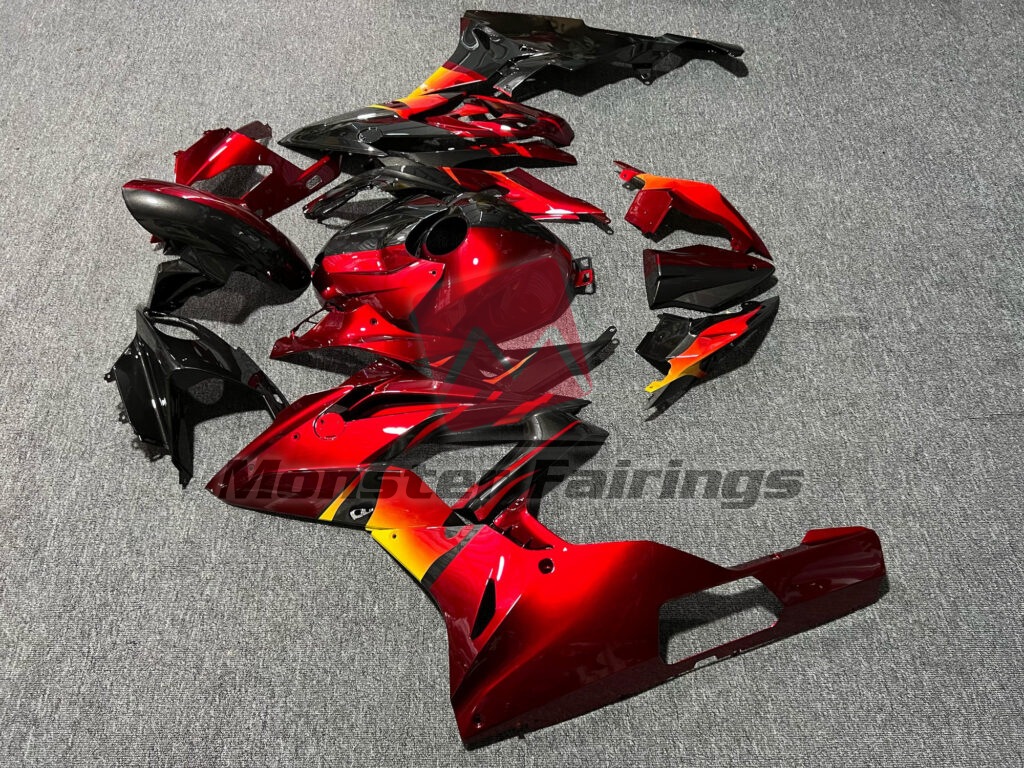 BMW S1000RR 2015 - 2016 ABS fairings, Gloss Metallic Black & Candy Red Flames Split - high - quality motorcycle kit by Monster Fairings