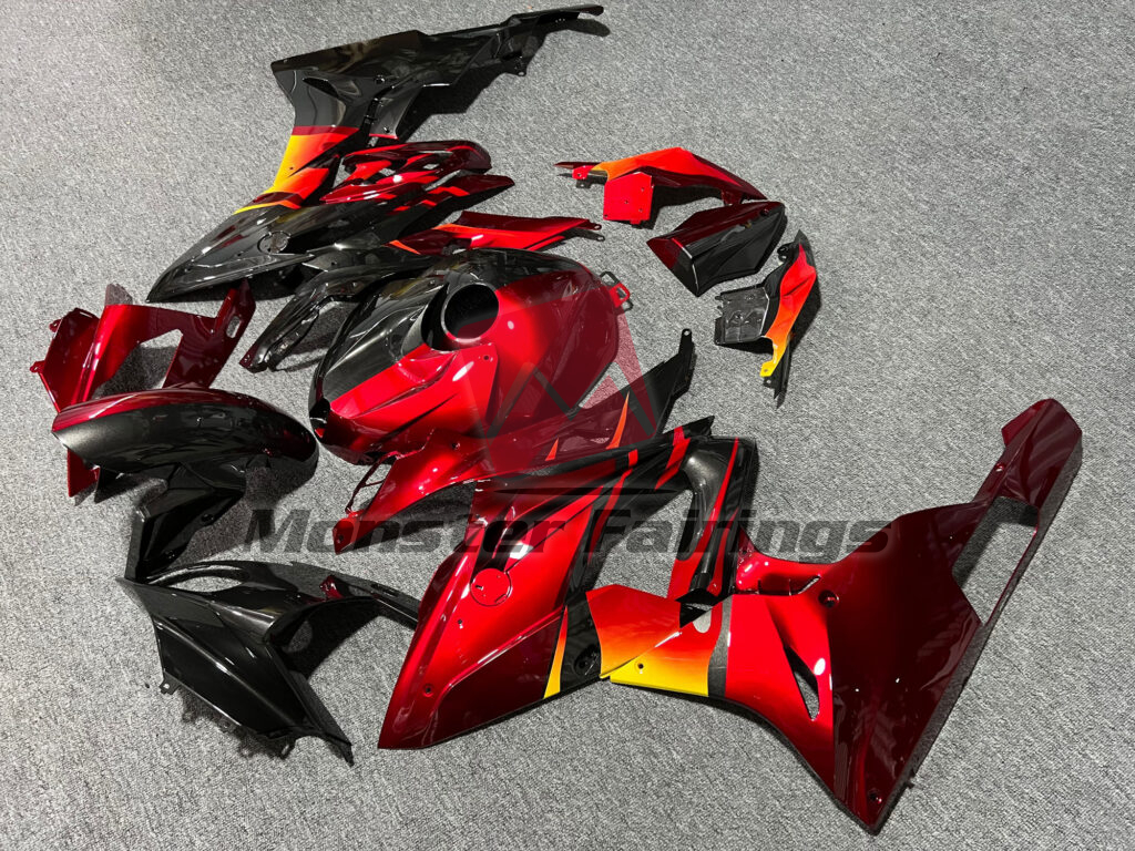 Monster Fairings ABS fairing kit for BMW S1000RR 2015 - 2016 - Gloss Metallic Black & Candy Red Flames Split, precise OEM fit