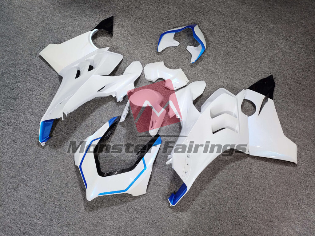 2020 - 2021 Ducati Panigale V4/V4S Pearl White & Gloss Blue Blue Pearl Flakes fairing set - ABS injection, custom painted by Monster Fairings