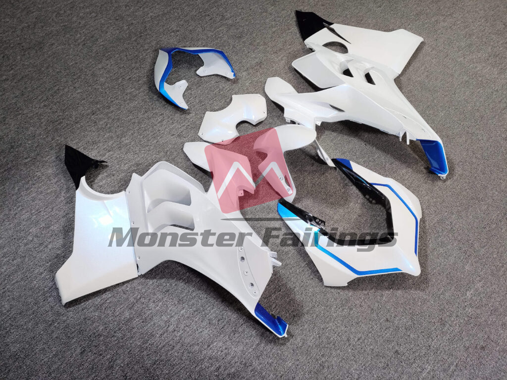 Pearl White & Gloss Blue Blue Pearl Flakes ABS fairings for Ducati Panigale V4/V4S 2020 - 2021 - premium OEM fit kit by Monster Fairings