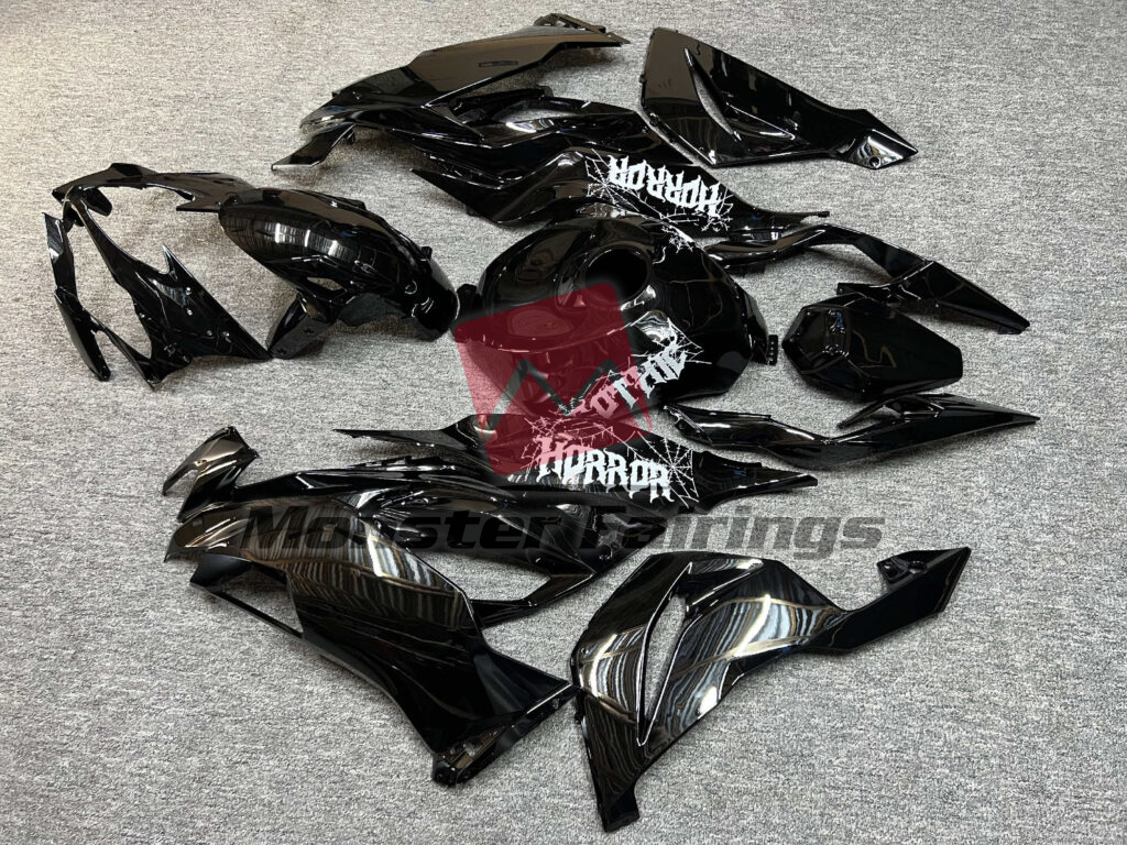 Kawasaki ZX6R custom ABS fairings 2019 - 2023 in Gloss Black & White Gothic Horror - durable replacement kit, Monster Fairings