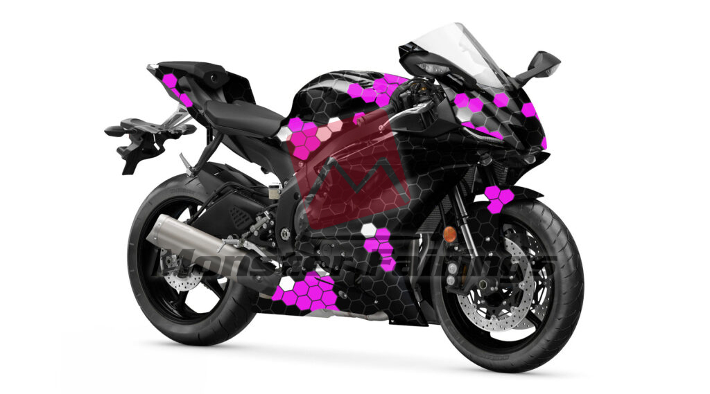 Gloss Black & White Pink Honeycomb ABS fairings for Yamaha R6 2017 - 2022 - premium OEM fit kit by Monster Fairings