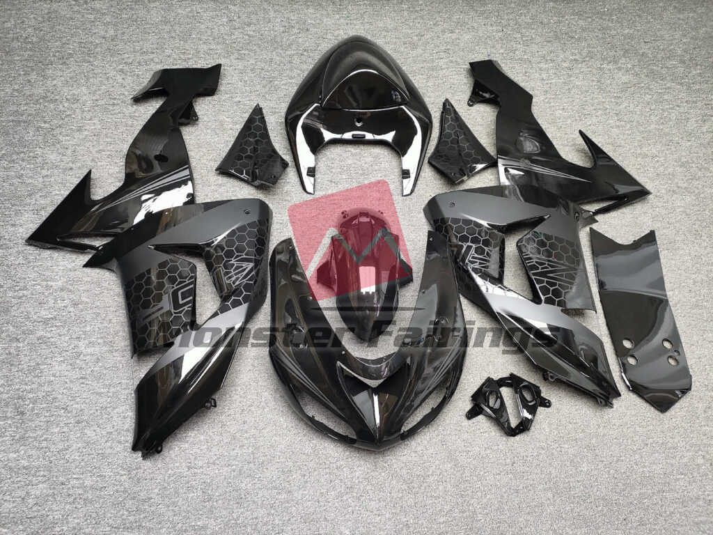 Kawasaki ZX10R 2006 - 2007 Gloss & Matte Black Honeycomb ABS fairings - custom motorcycle bodywork kit by Monster Fairings